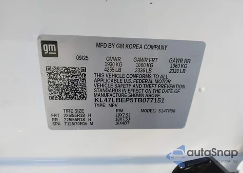 2026 Buick Envista Sport Touring Fwd z USA, uszkodzony, nr VIN KL47LBEP5TB077151